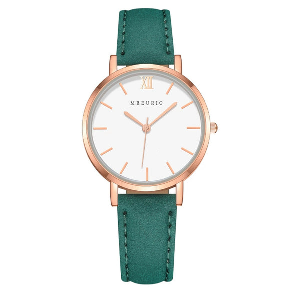 Fashion Women's Watch With Roman Pattern Leather Strap Metal Case And Round Dial