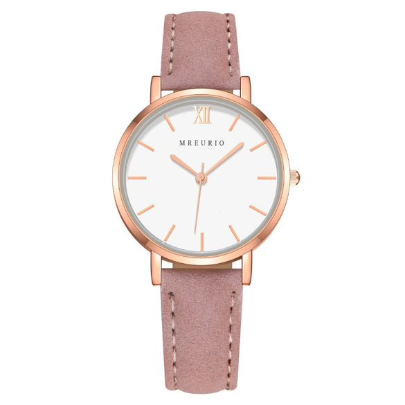 Fashion Women's Watch With Roman Pattern Leather Strap Metal Case And Round Dial