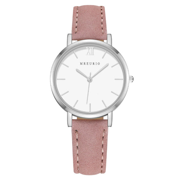Fashion Women's Watch With Roman Pattern Leather Strap Metal Case And Round Dial