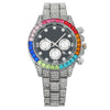 Fashion Women's Watch With Round Dial Alloy Case And Titanium Metal Clasp Set With Colored Diamonds