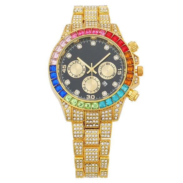 Fashion Women's Watch With Round Dial Alloy Case And Titanium Metal Clasp Set With Colored Diamonds