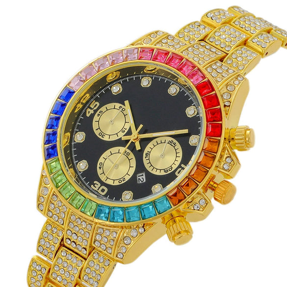 Fashion Women's Watch With Round Dial Alloy Case And Titanium Metal Clasp Set With Colored Diamonds