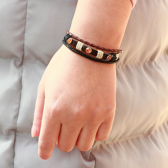 Fashion Woven Leather Bracelet With Diamond And Animals Zodiac Pattern For Men And Women