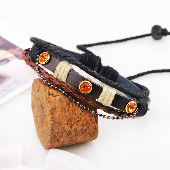 Fashion Woven Leather Bracelet With Diamond And Animals Zodiac Pattern For Men And Women
