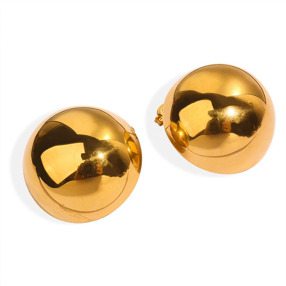 Fashionable All Match Golden Round Glossy Hollow Geometric Titanium Steel Electroplated Earrings For Women
