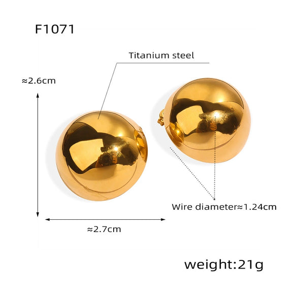 Fashionable All Match Golden Round Glossy Hollow Geometric Titanium Steel Electroplated Earrings For Women