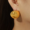 Fashionable All Match Golden Round Glossy Hollow Geometric Titanium Steel Electroplated Earrings For Women