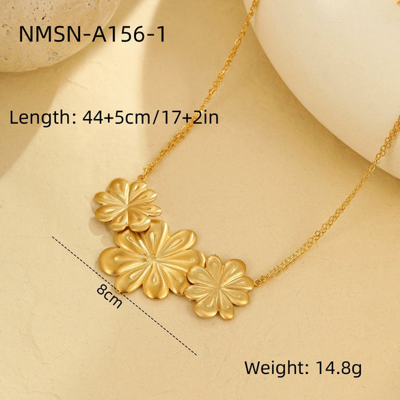 Fashionable Allmatch Stainless Steel Brushed Geometric And Flower Pattern Jewelry Set For Women With Electroplating