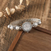 Fashionable Alloy Case Stainless Steel Strap Oval Dial Women's Pearl Thin Belt Fritillary Quartz Watch With Spiral Crown And Ordinary Glass Mirror