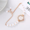 Fashionable Alloy Strap Round Dial Pullout Quartz Women's Watch With Imitation Pearl And Diamond
