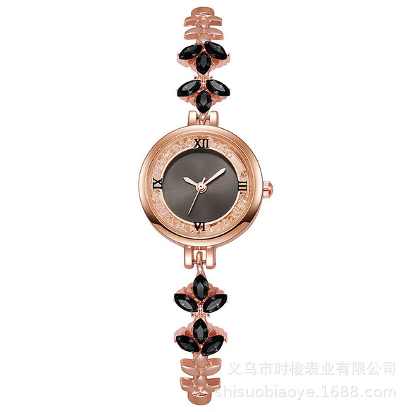 Fashionable Alloy Women's Bracelet Watch With Rhinestone Ball Quicksand And Round Dial