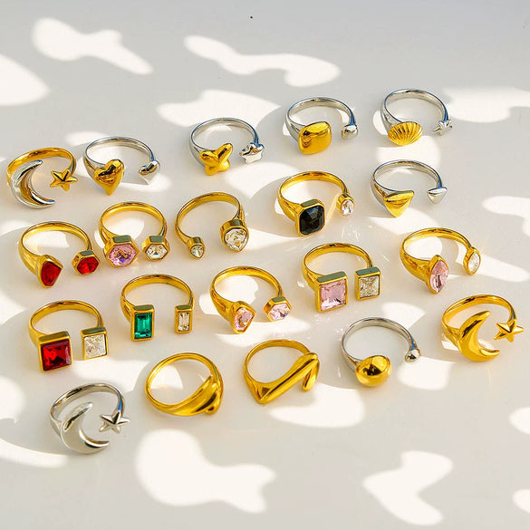 Fashionable Antique Electroplated Geometric Natural Semiprecious Stone Hexagonal Rhombus Ring Unisex Accessories