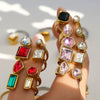 Fashionable Antique Electroplated Geometric Natural Semiprecious Stone Hexagonal Rhombus Ring Unisex Accessories