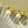 Fashionable Bow Titanium Steel And Stainless Steel Earrings For Women With Electroplating Treatment And Zircon Inlay