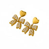 Fashionable Bow Titanium Steel And Stainless Steel Earrings For Women With Electroplating Treatment And Zircon Inlay