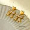 Fashionable Bow Titanium Steel And Stainless Steel Earrings For Women With Electroplating Treatment And Zircon Inlay