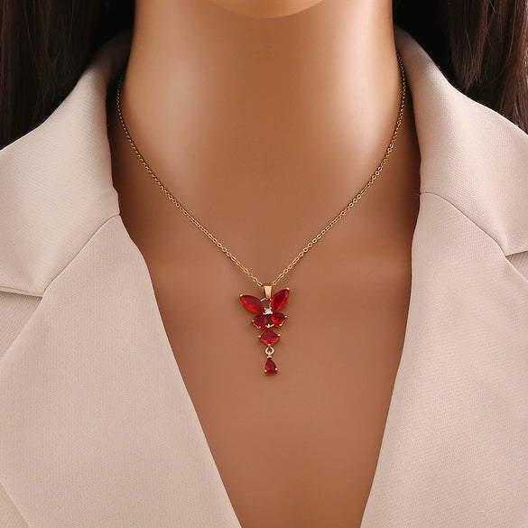 Fashionable Butterfly Tassel Pendant Copper Stainless Steel Electroplated Necklace