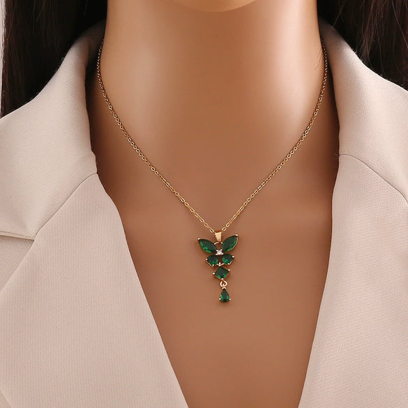 Fashionable Butterfly Tassel Pendant Copper Stainless Steel Electroplated Necklace