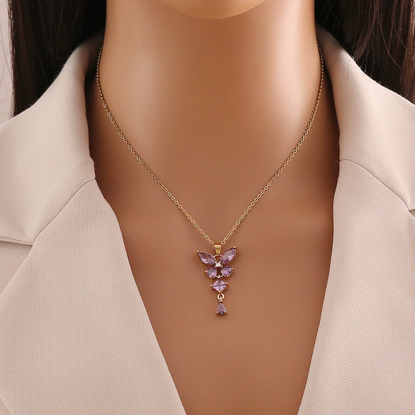 Fashionable Butterfly Tassel Pendant Copper Stainless Steel Electroplated Necklace