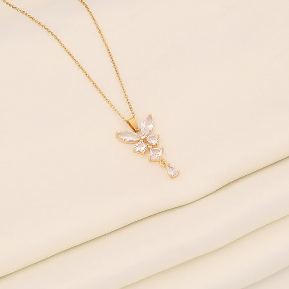Fashionable Butterfly Tassel Pendant Copper Stainless Steel Electroplated Necklace