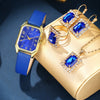 Fashionable Casual Leather Women's Square Quartz Watch And Rhinestone Jewelry Set With Stainless Steel And Pu Materials