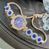 Fashionable Chalcedony Diamond Women's Alloy Watch With Round Dial And Pullout Bracelet