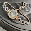 Fashionable Chalcedony Diamond Women's Alloy Watch With Round Dial And Pullout Bracelet