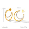 Fashionable Colorblocked Doublelayer Cshaped Titanium Steel Women's Earrings With Geometric Style And Electroplating Design