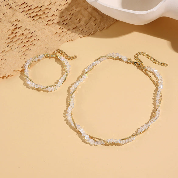 Fashionable Colorful Conch And Starfish Beaded Necklace And Bracelet Set With Imitation Pearls Porcelain Pendant Sea Life Pattern Electroplating For Women