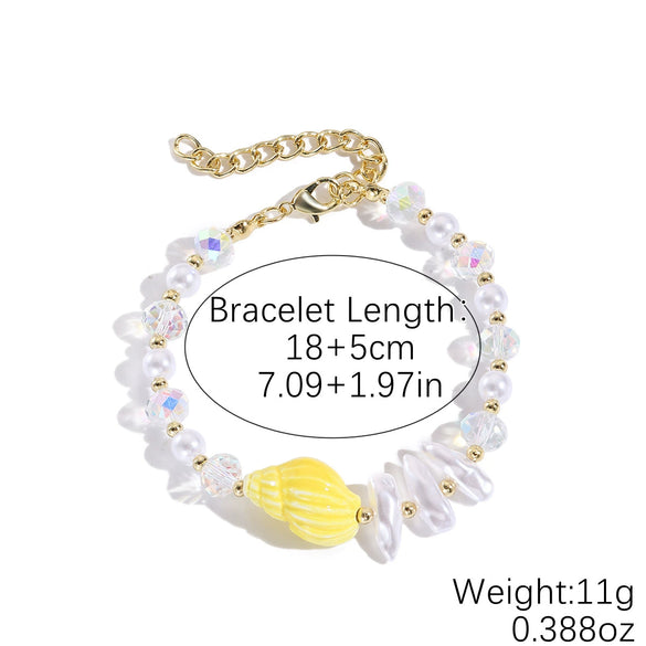 Fashionable Colorful Conch And Starfish Beaded Necklace And Bracelet Set With Imitation Pearls Porcelain Pendant Sea Life Pattern Electroplating For Women