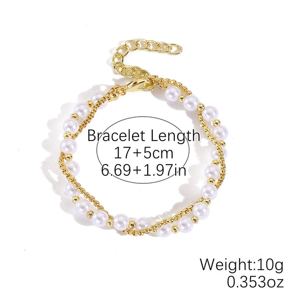 Fashionable Colorful Conch And Starfish Beaded Necklace And Bracelet Set With Imitation Pearls Porcelain Pendant Sea Life Pattern Electroplating For Women