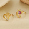 Fashionable Cool Trendy Women's Copper Inlaid Zirconium Cat's Eye Sunflower Ring Electroplated