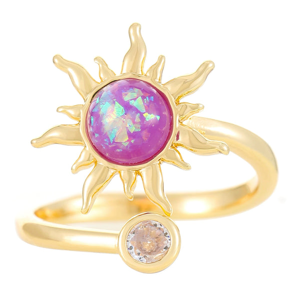 Fashionable Cool Trendy Women's Copper Inlaid Zirconium Cat's Eye Sunflower Ring Electroplated