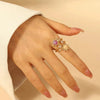 Fashionable Cool Trendy Women's Copper Inlaid Zirconium Cat's Eye Sunflower Ring Electroplated