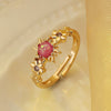 Fashionable Cool Trendy Women's Copper Inlaid Zirconium Cat's Eye Sunflower Ring Electroplated