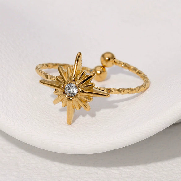 Fashionable Diamond Encrusted Star Shaped Stainless Steel Open Ring With Electroplating For Women Simple And Personalized Design