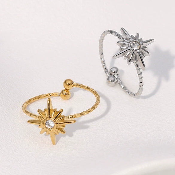 Fashionable Diamond Encrusted Star Shaped Stainless Steel Open Ring With Electroplating For Women Simple And Personalized Design