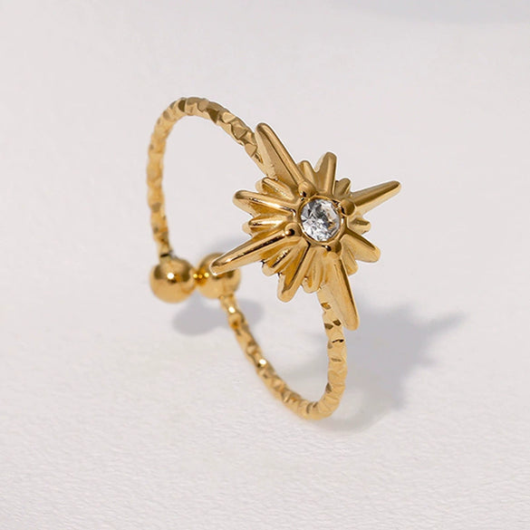 Fashionable Diamond Encrusted Star Shaped Stainless Steel Open Ring With Electroplating For Women Simple And Personalized Design