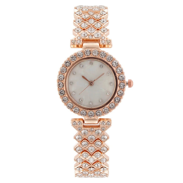 Fashionable Diamondencrusted Metal Shell Face Round Female Watch