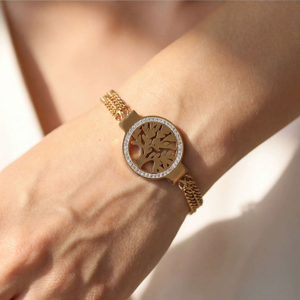 Fashionable Diamondencrusted Tree Of Life Bracelet Unisex Stainless Steel 18K Gold Plated Geometric Simple Style Jewelry