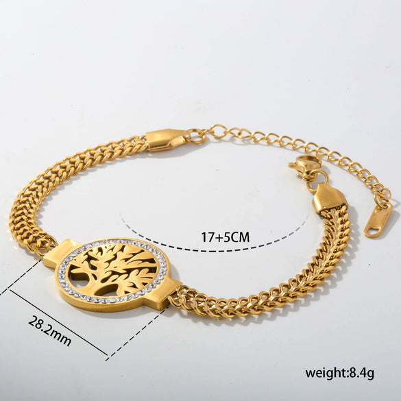 Fashionable Diamondencrusted Tree Of Life Bracelet Unisex Stainless Steel 18K Gold Plated Geometric Simple Style Jewelry