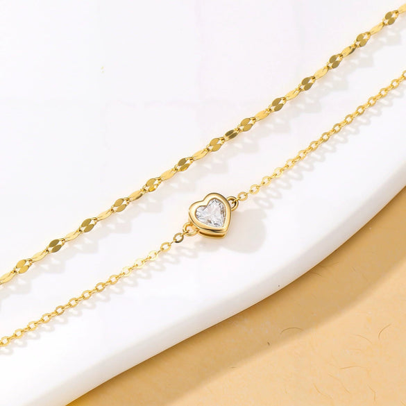 Fashionable Elegant Gold Color Copper Heart Shape Layered Anklet Exquisite Gentle Foot Jewelry For Women