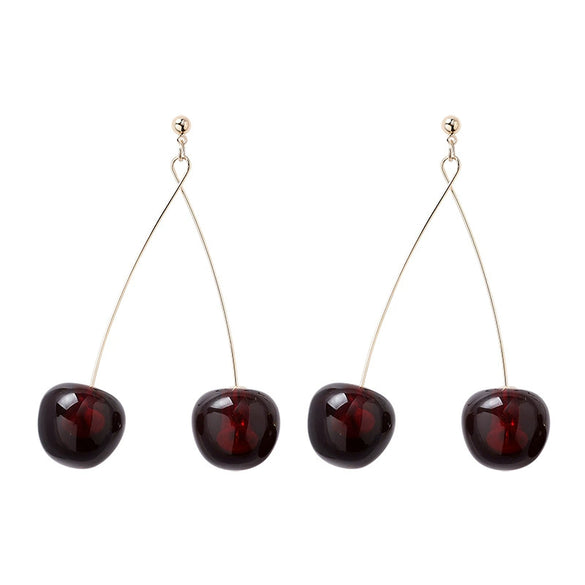 Fashionable Elegant Long Wine Red Cherry Geometric Earrings Made Of Alloy With Electroplating Design For Women In Autumn And Winter