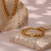 Fashionable Elegant Stainless Steel Bracelet With Geometric Donut Pendant And Cubic Zirconia Electroplated