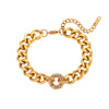 Fashionable Elegant Stainless Steel Bracelet With Geometric Donut Pendant And Cubic Zirconia Electroplated