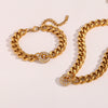 Fashionable Elegant Stainless Steel Bracelet With Geometric Donut Pendant And Cubic Zirconia Electroplated