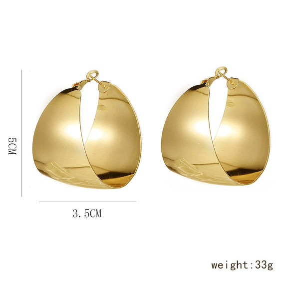 Fashionable Exaggerated Glossy Wide Brimmed Metal Earrings With Geometric Pattern Gold Plated By Electroplating For Women