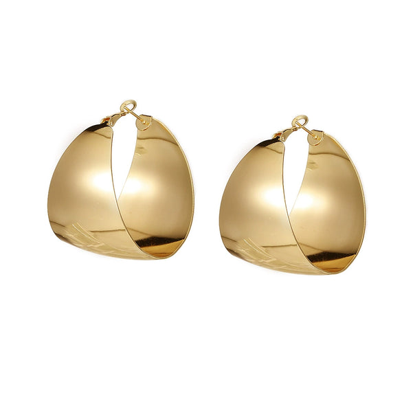 Fashionable Exaggerated Glossy Wide Brimmed Metal Earrings With Geometric Pattern Gold Plated By Electroplating For Women