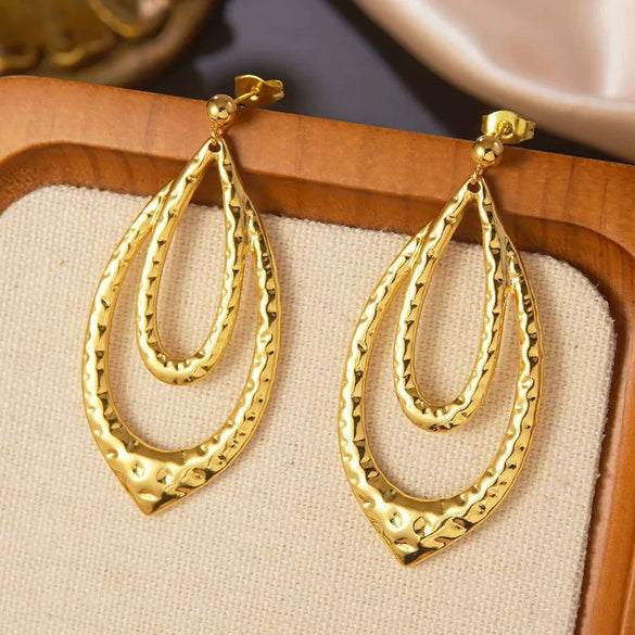 Fashionable Exaggerated Personality Fishtail Hollow Water Drop Geometric Shape Stainless Steel Earrings Stamping Process