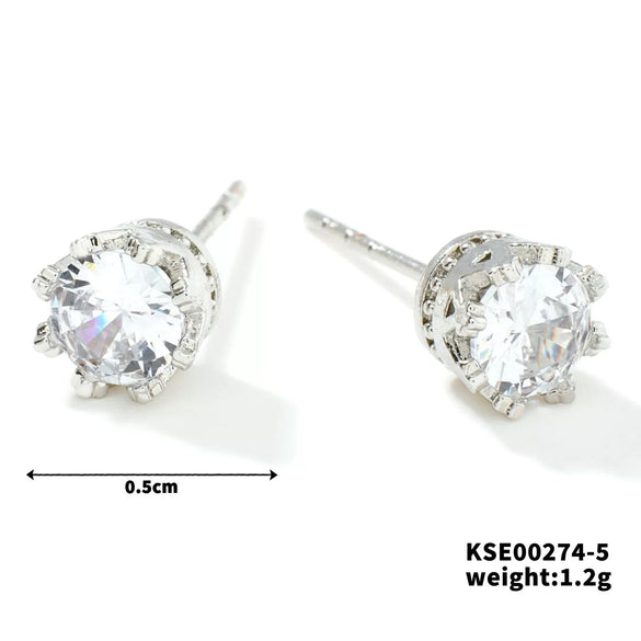 Fashionable Exquisite Gold Electroplated Titanium Steel Copper Earrings With Crown Pattern And Super Flash Zircon